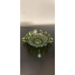 Vintage Anchor Hocking Fairfield Nappy Bowl Avocado Green Handled MCM Dish